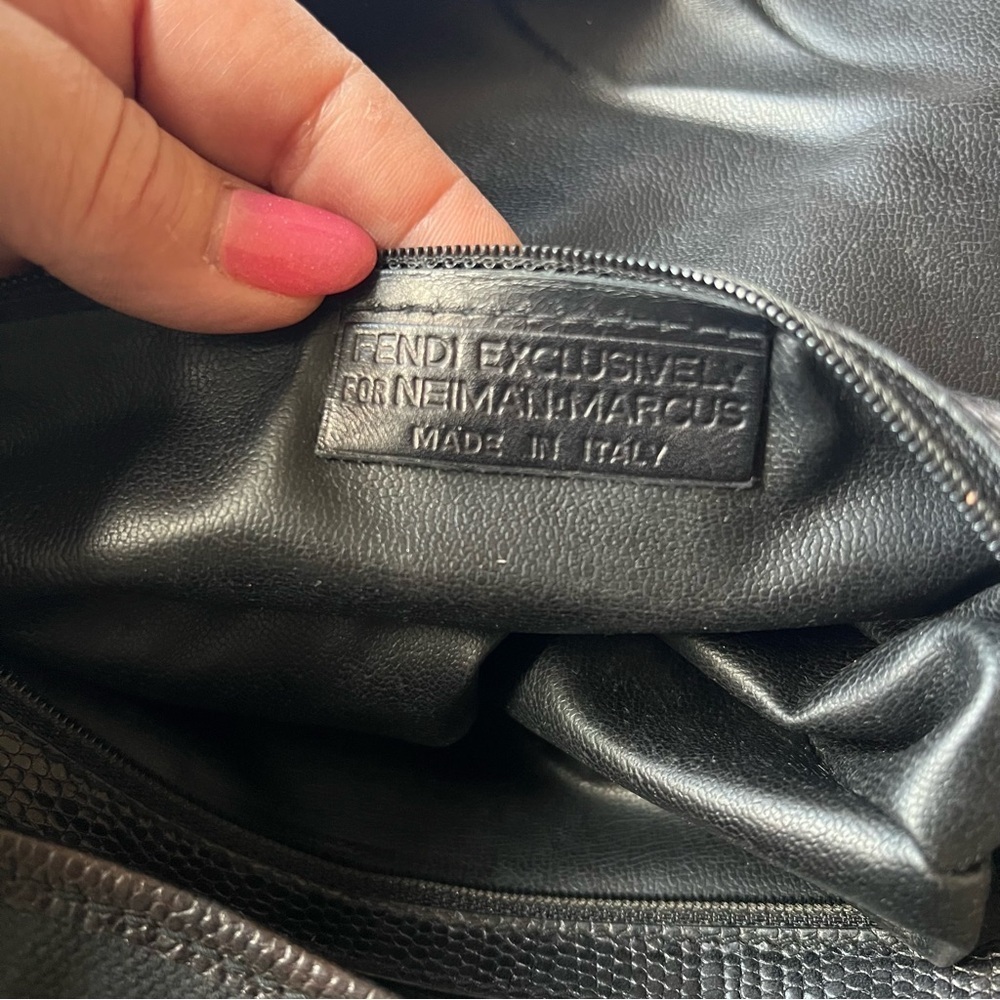 FENDI Vintage leather and coated canvas bag, striped, black 14”x10”, authentic - Picture 17 of 17